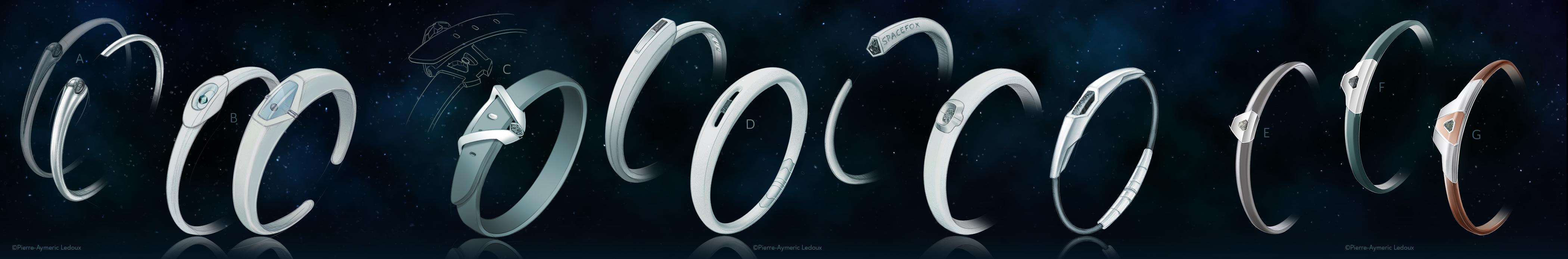 Dessins de concepts de bracelets ornés de météorites